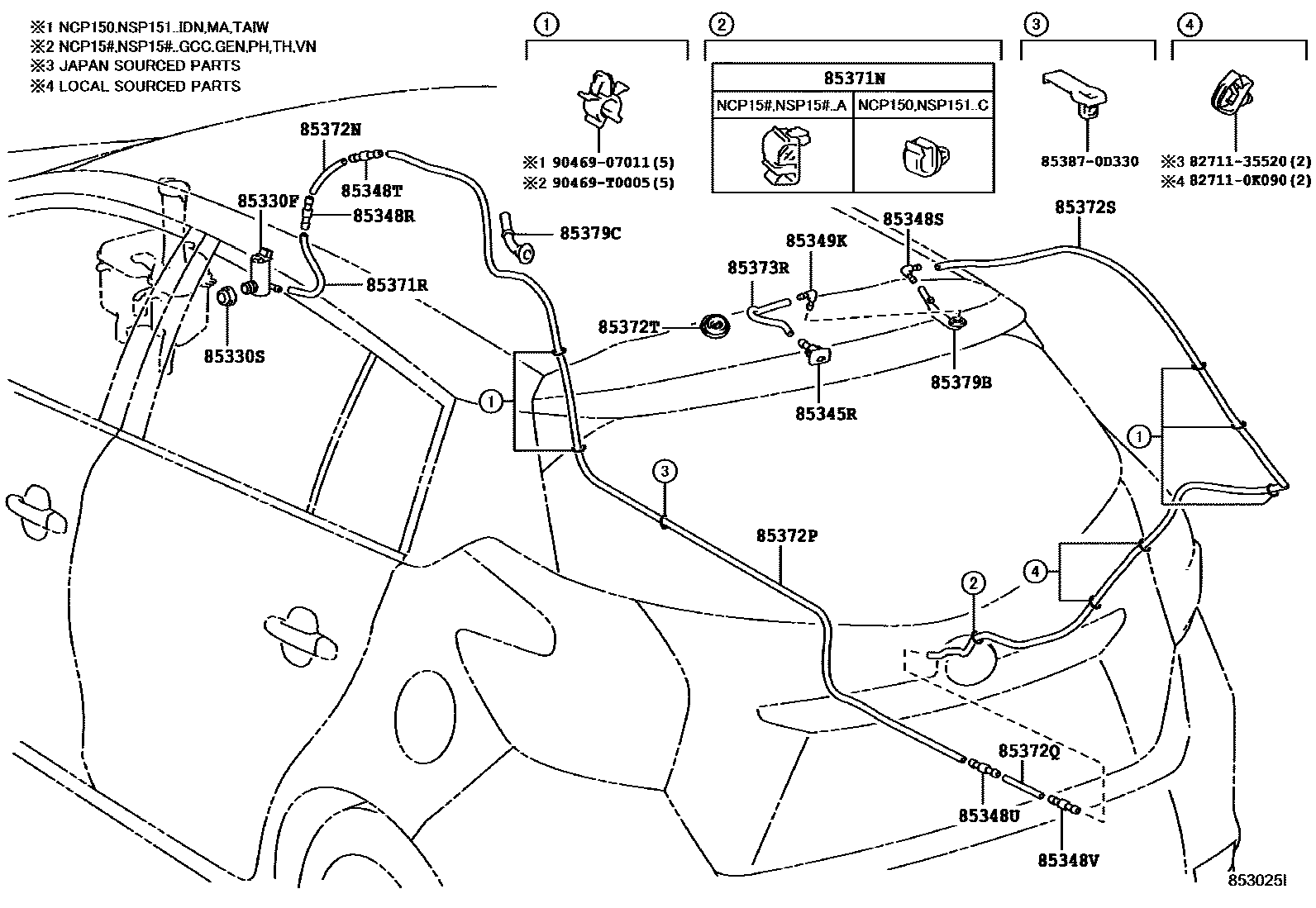 Toyota YARIS 后清洗器 EPC diagram — 853025I