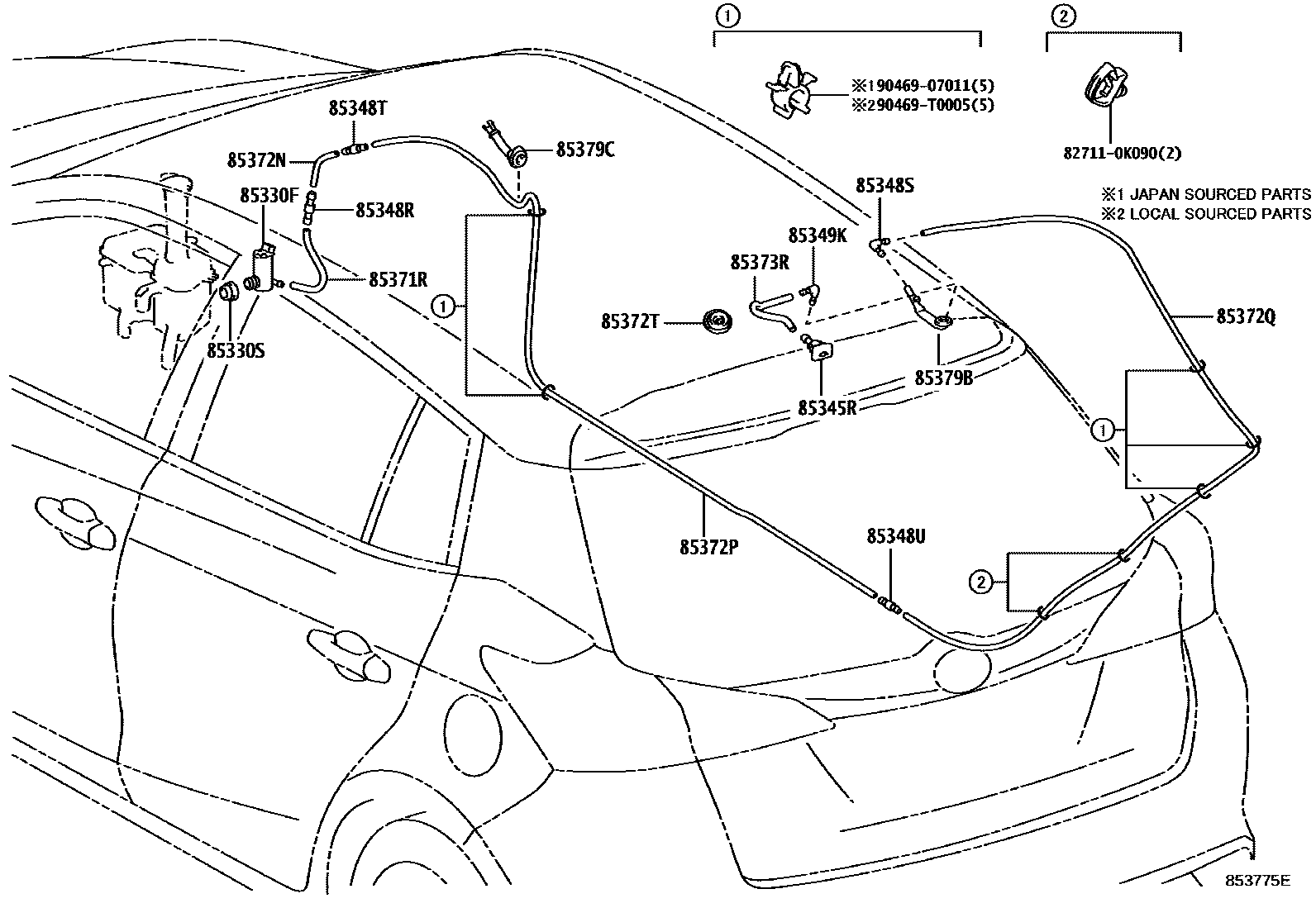 Toyota YARIS 后清洗器 EPC diagram — 853775E