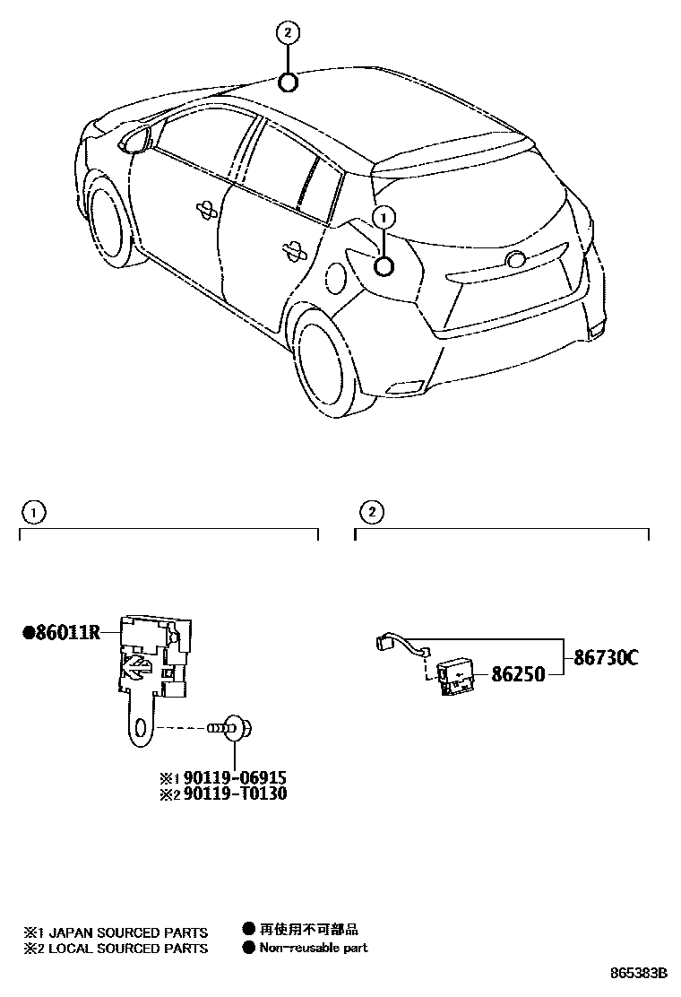 Toyota YARIS 收音机、放大器和冷凝器 EPC diagram — 865383B