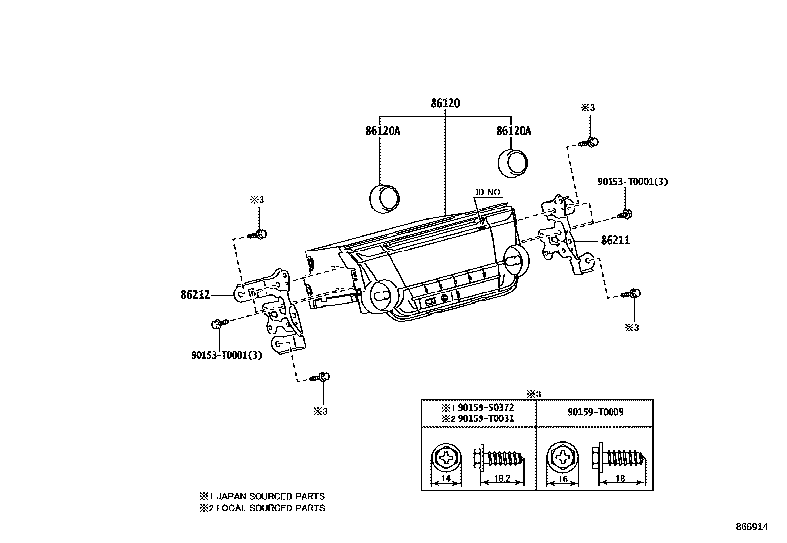 Toyota YARIS 收音机、放大器和冷凝器 EPC diagram — 866914