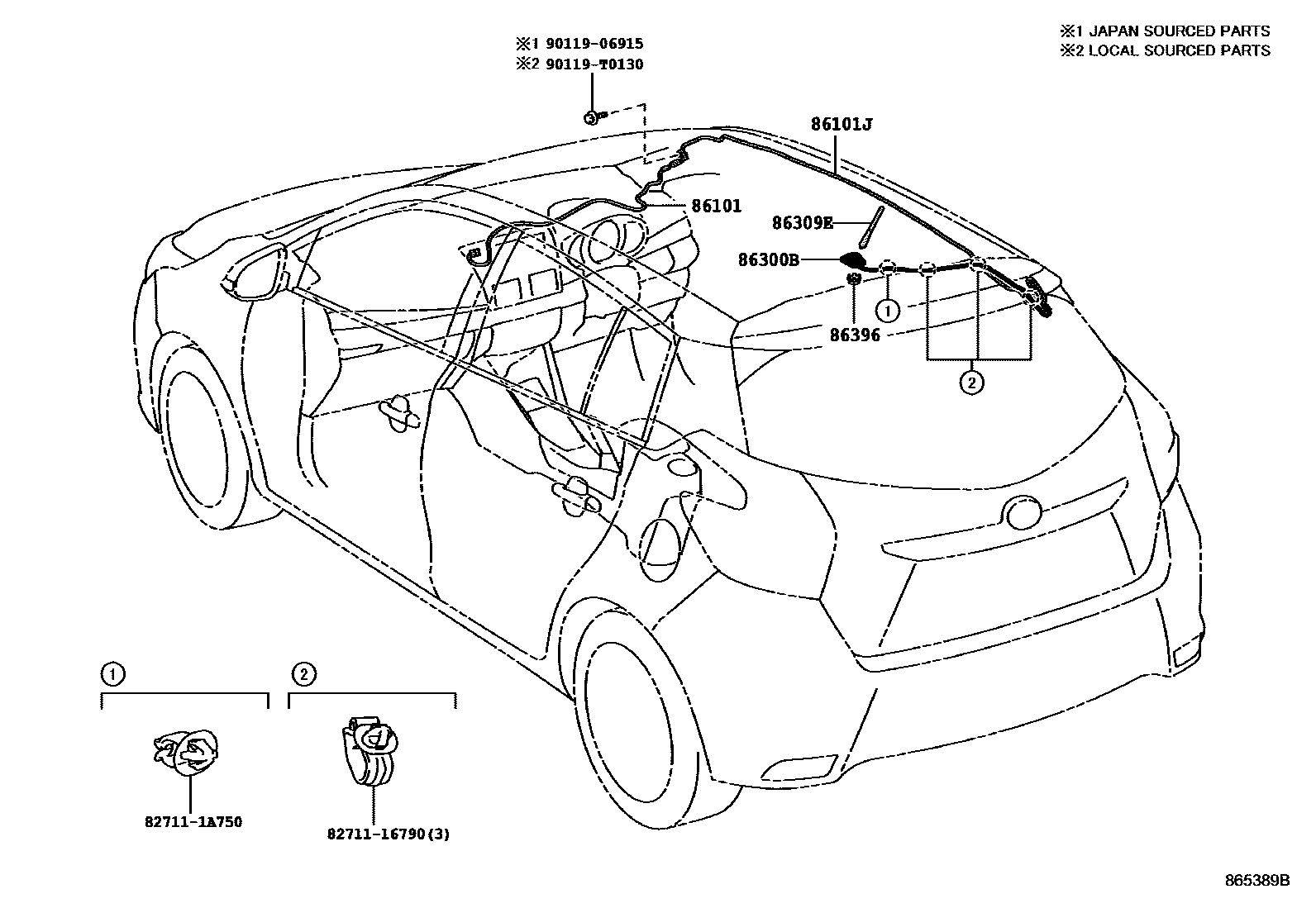Toyota YARIS antenna EPC diagram — 865389B