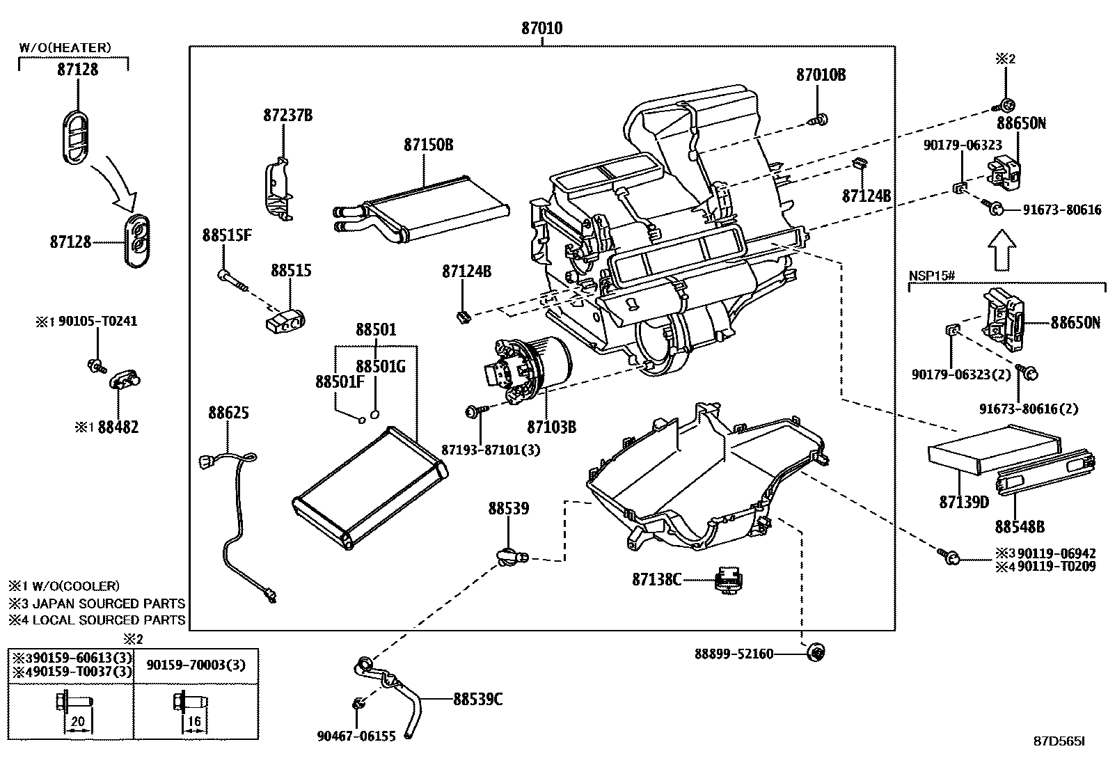 Toyota YARIS 暖风和空调系统 - 冷却器组件 EPC diagram — 87D565I