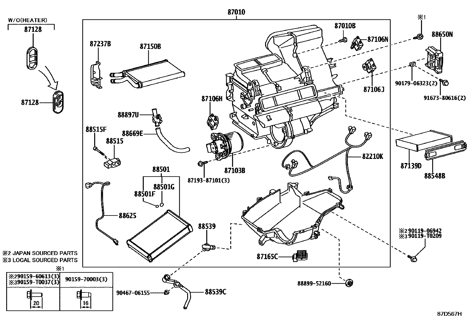 Toyota YARIS 暖风和空调系统 - 冷却器组件 EPC diagram — 87D567H