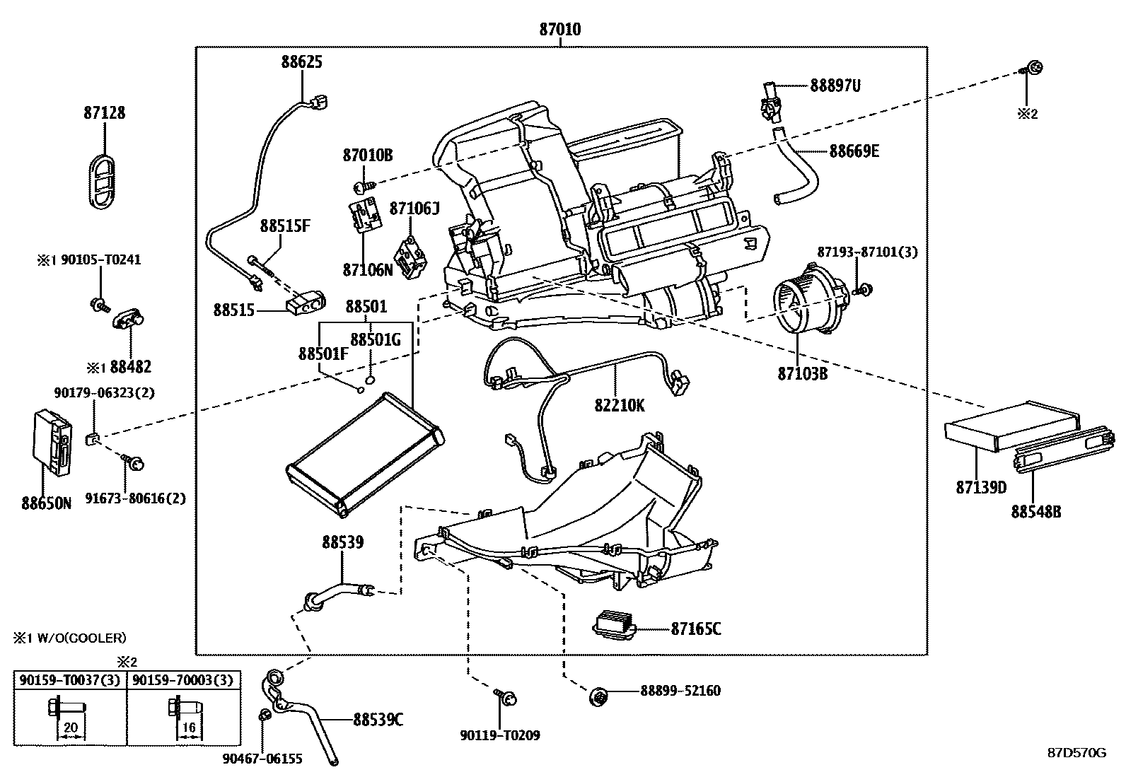 Toyota YARIS 暖风和空调系统 - 冷却器组件 EPC diagram — 87D570G