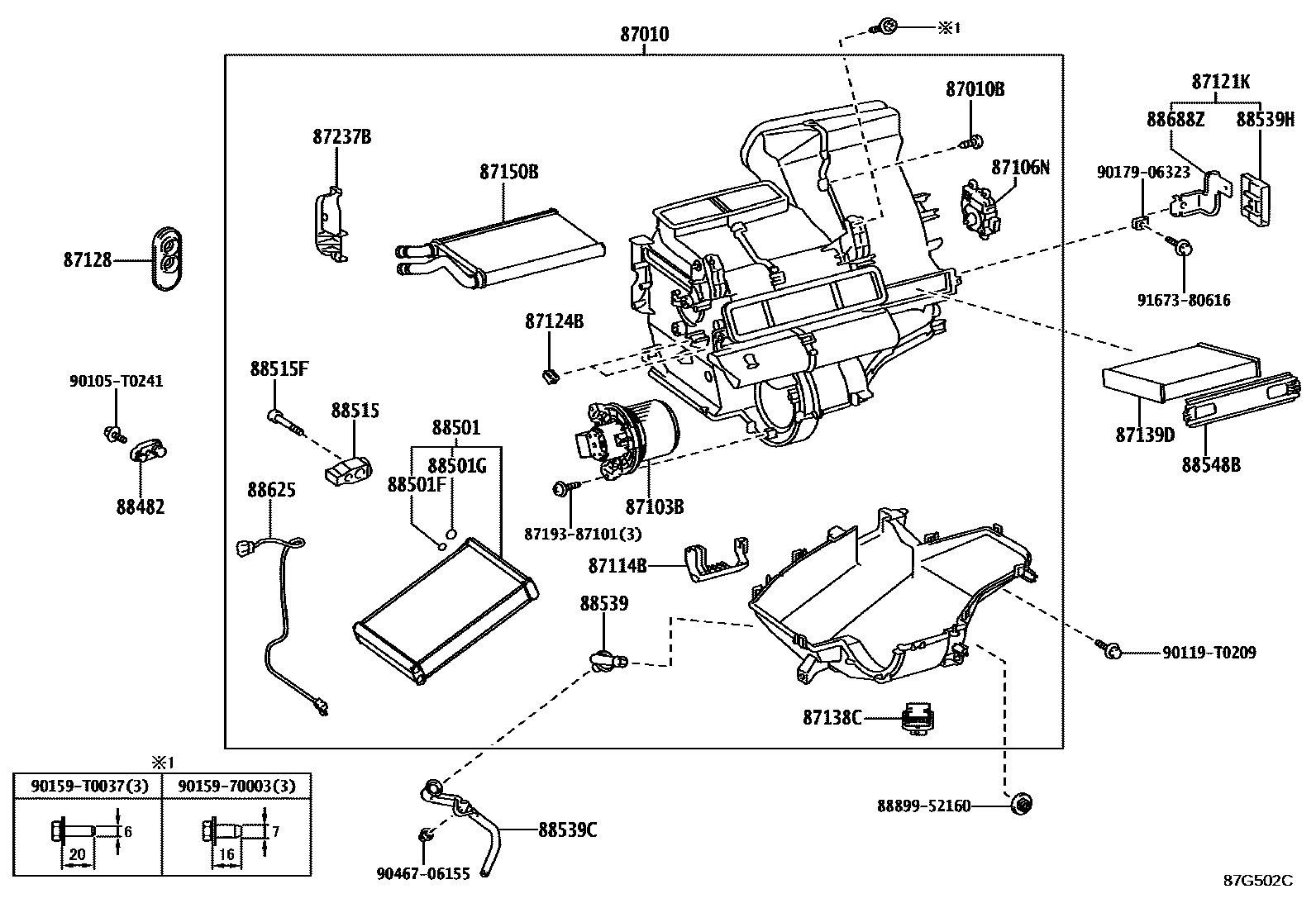 Toyota YARIS 暖风和空调系统 - 冷却器组件 EPC diagram — 87G502C