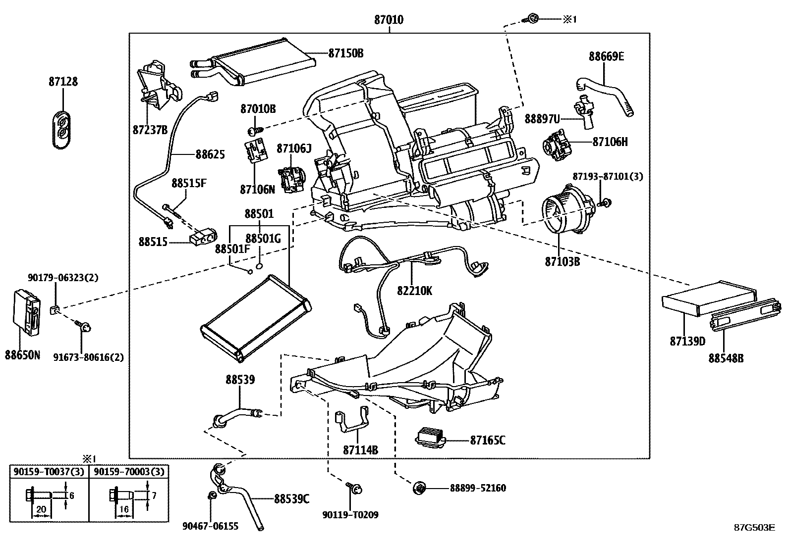 Toyota YARIS 暖风和空调系统 - 冷却器组件 EPC diagram — 87G503E