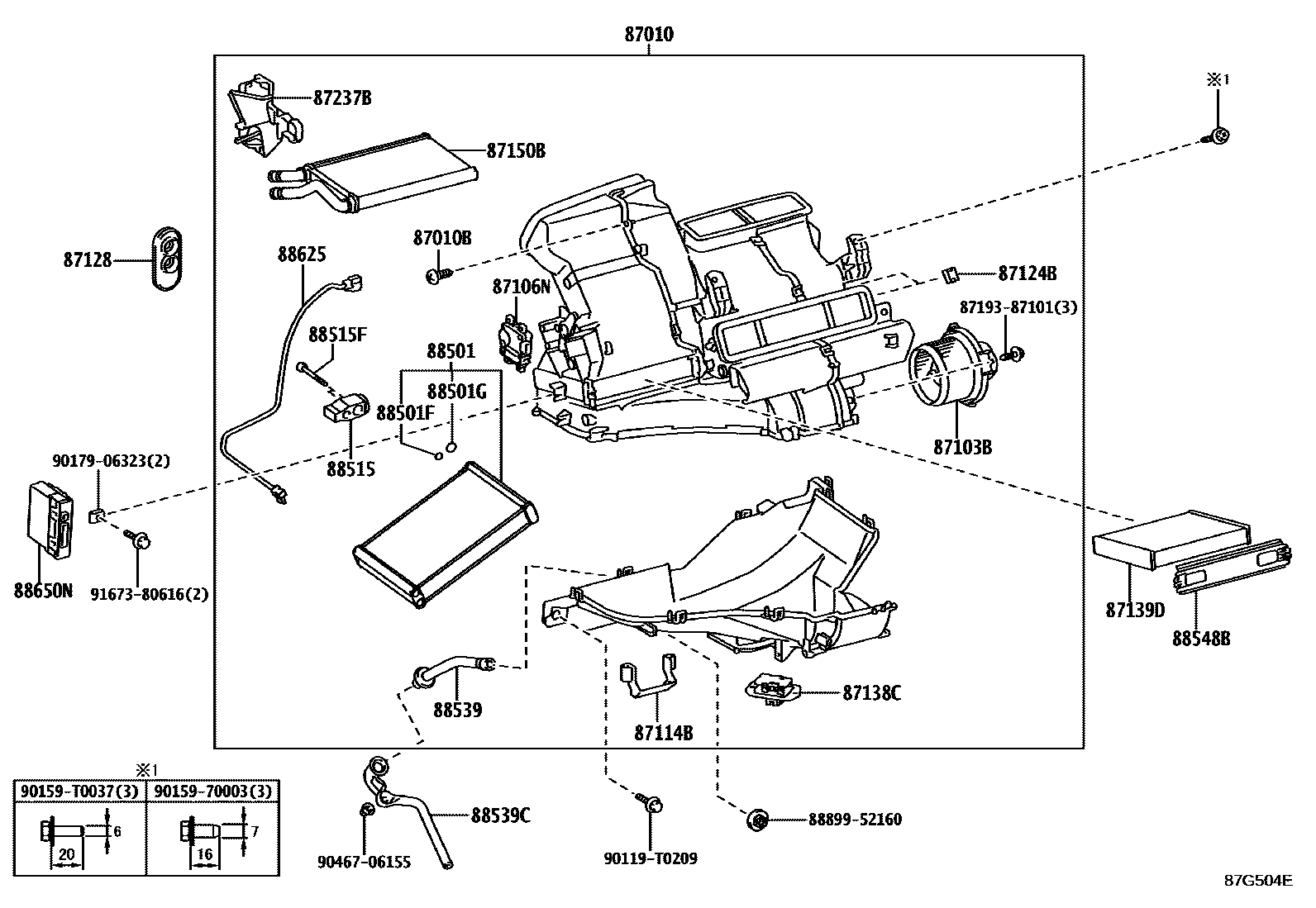 Toyota YARIS 暖风和空调系统 - 冷却器组件 EPC diagram — 87G504E