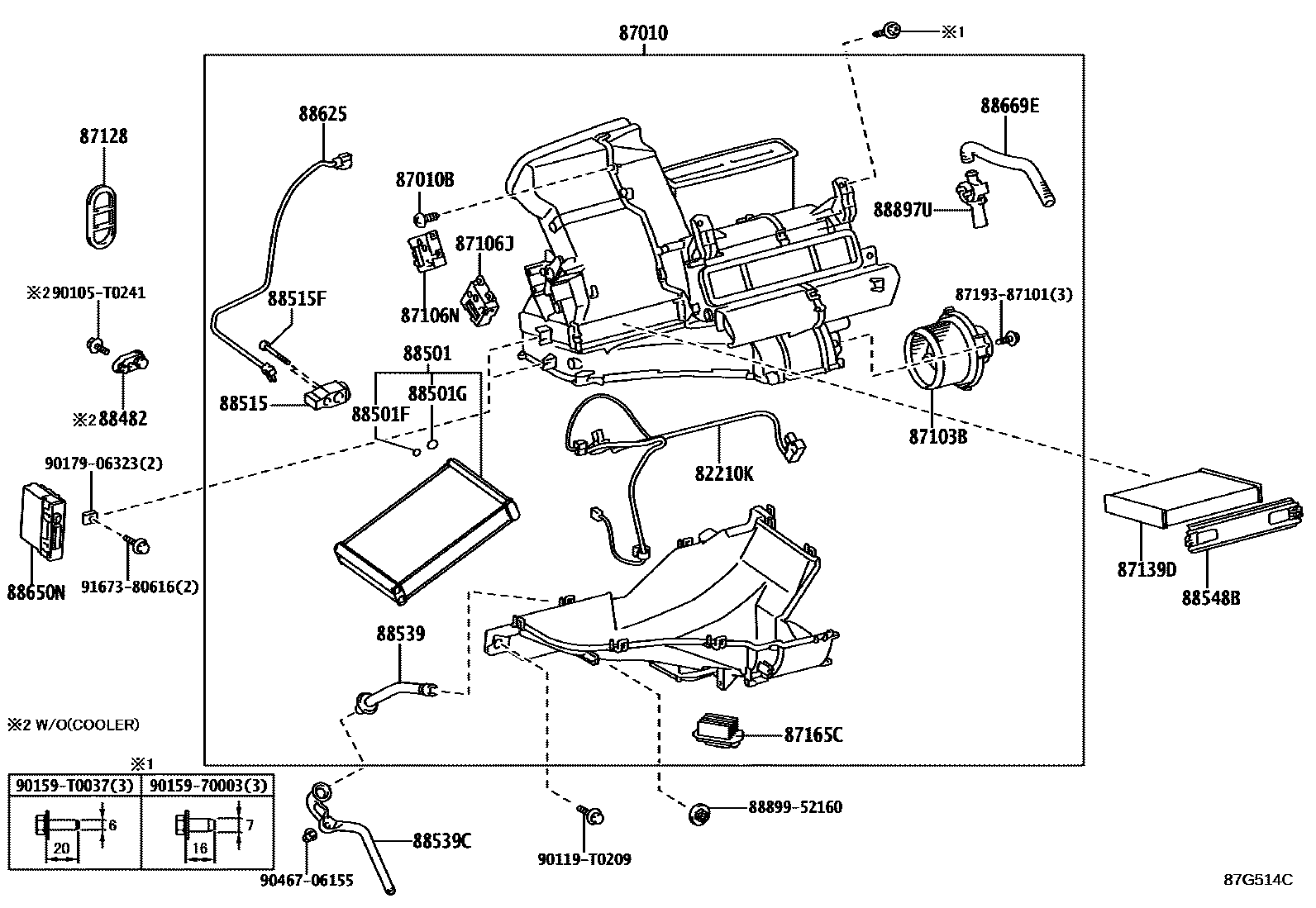 Toyota YARIS 暖风和空调系统 - 冷却器组件 EPC diagram — 87G514C