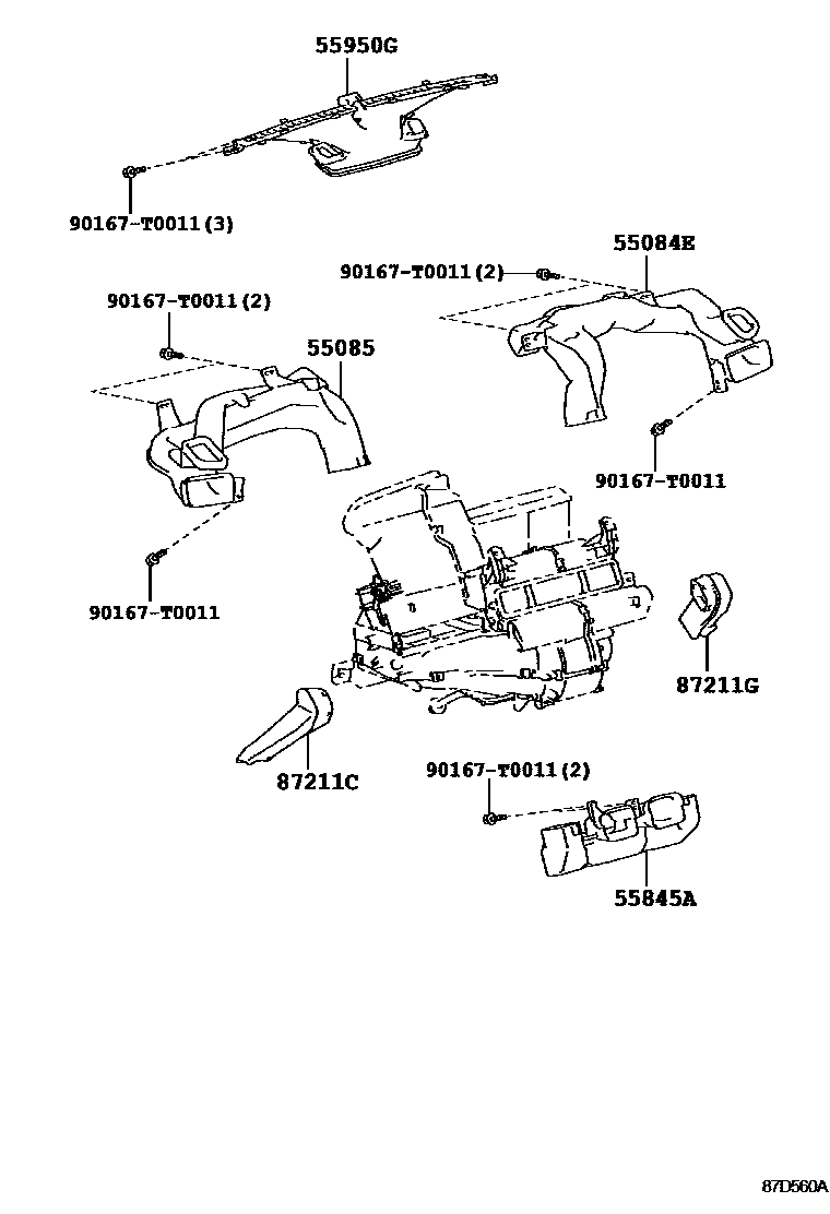 Toyota YARIS 暖风和空调系统 - 控制器和风管 EPC diagram — 87D560A