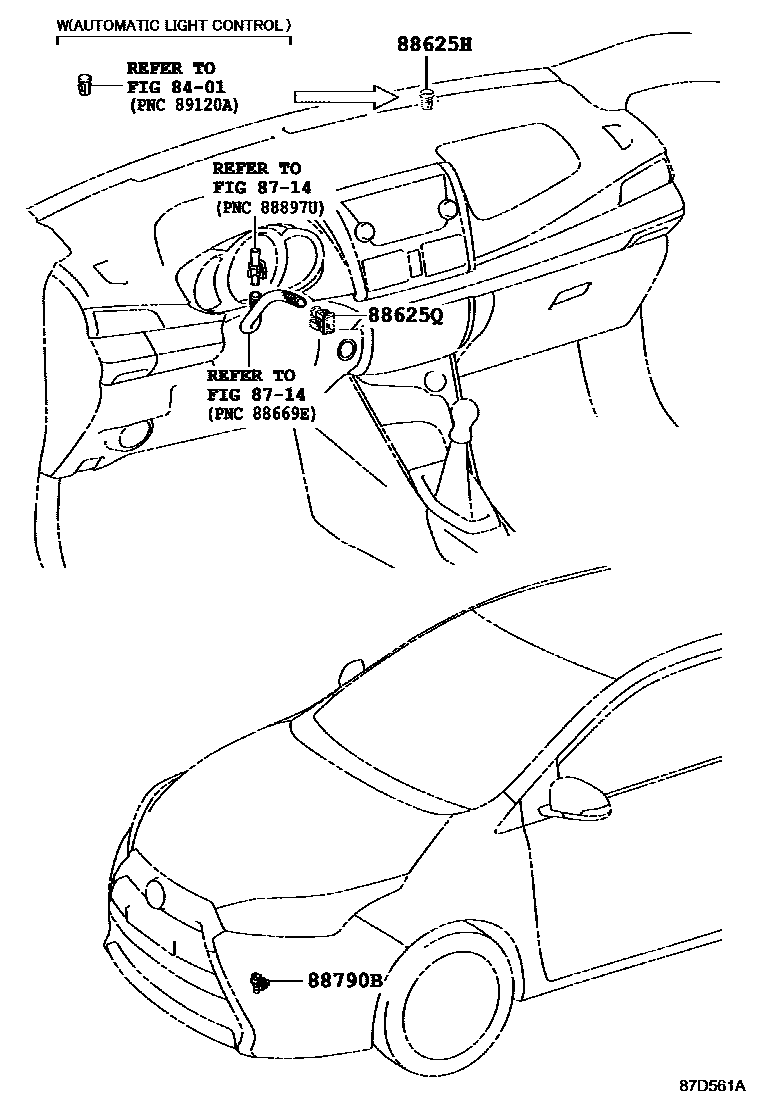 Toyota YARIS 暖风和空调系统 - 控制器和风管 EPC diagram — 87D561A