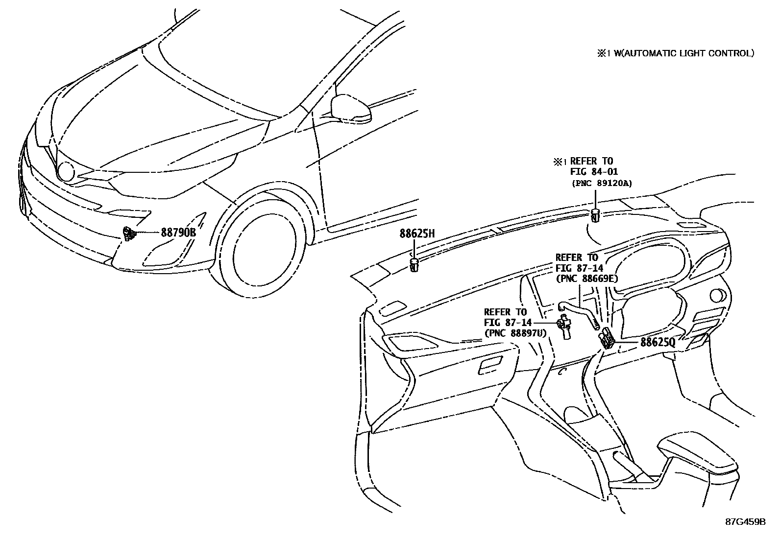 Toyota YARIS 暖风和空调系统 - 控制器和风管 EPC diagram — 87G459B