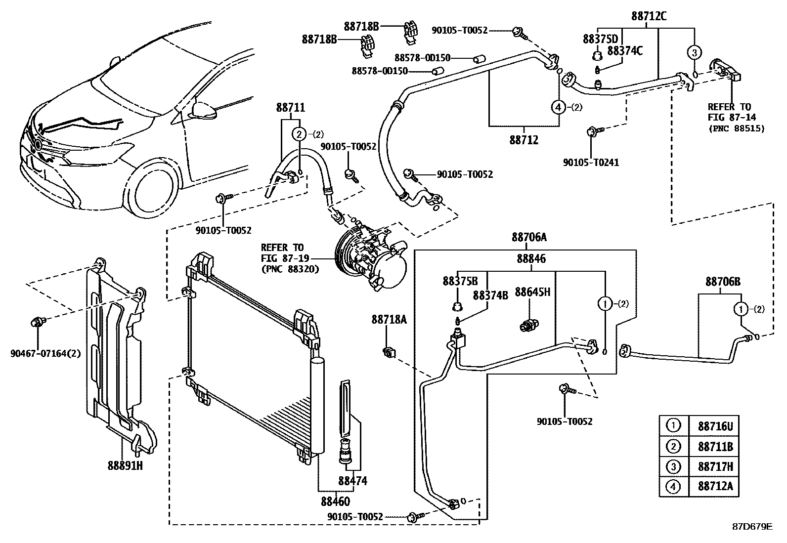 Toyota YARIS Heating & Air Conditioning - Cooler Piping EPC diagram — 87D679E