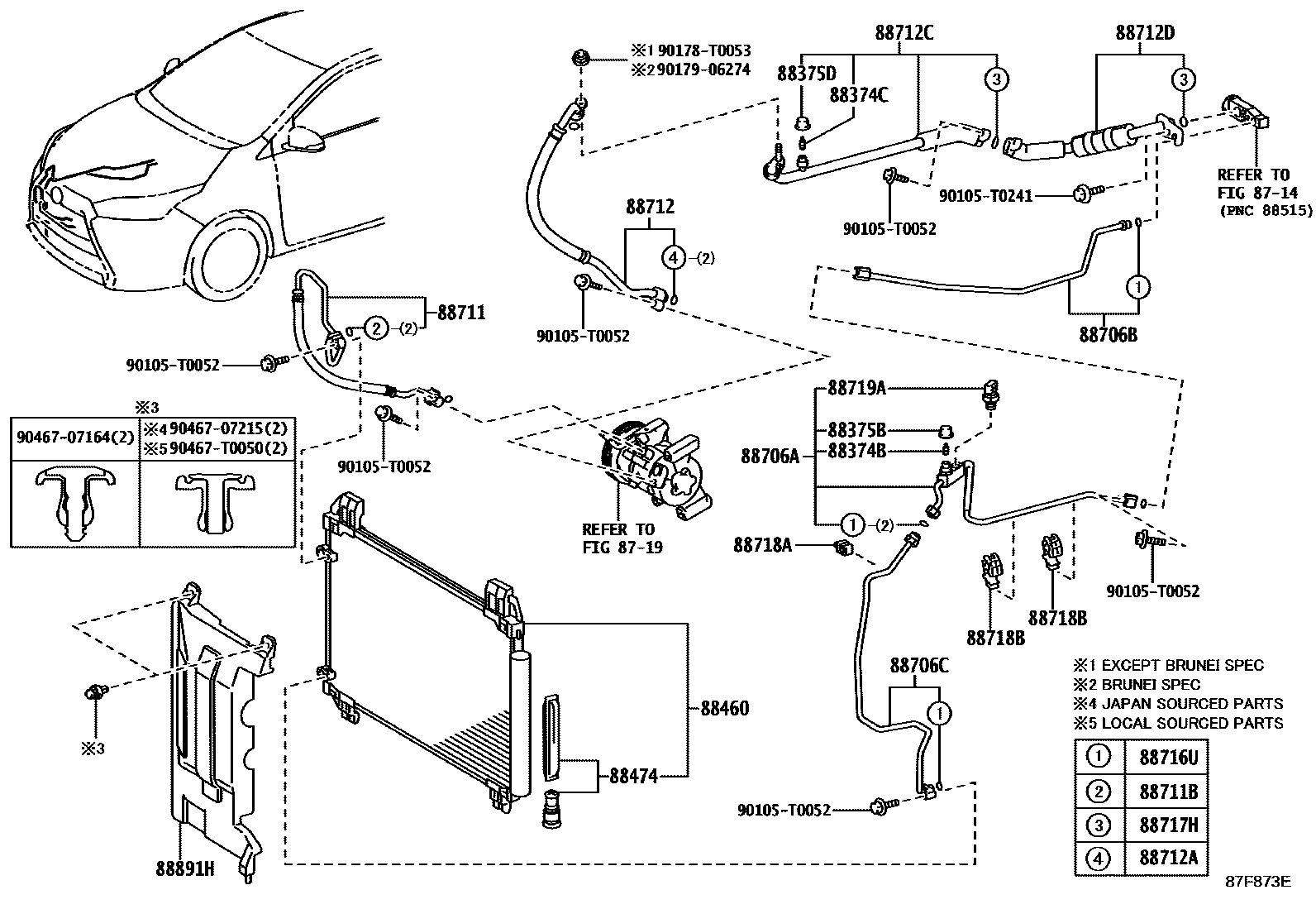 Toyota YARIS Heating & Air Conditioning - Cooler Piping EPC diagram — 87F873E