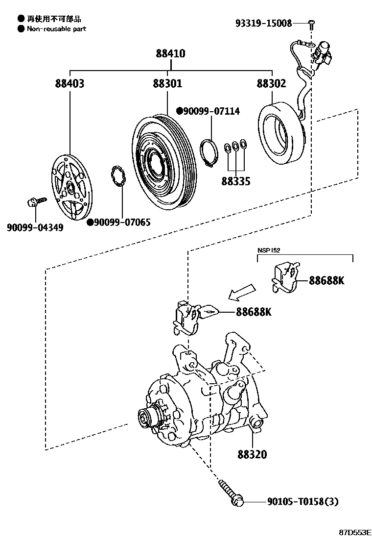 Toyota YARIS Heating & Air Conditioning - Compressor EPC diagram — 87D553E