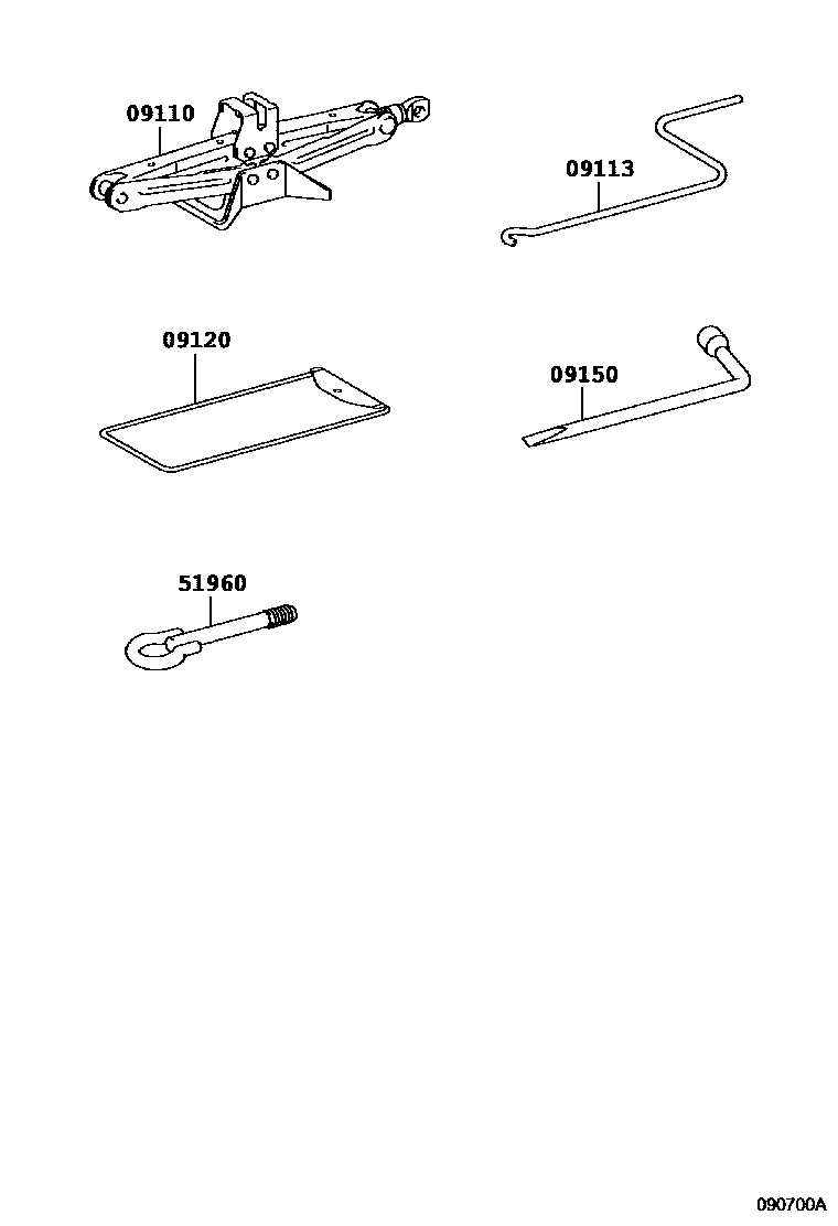 Toyota YARIS Standard Tools EPC diagram — 090700A