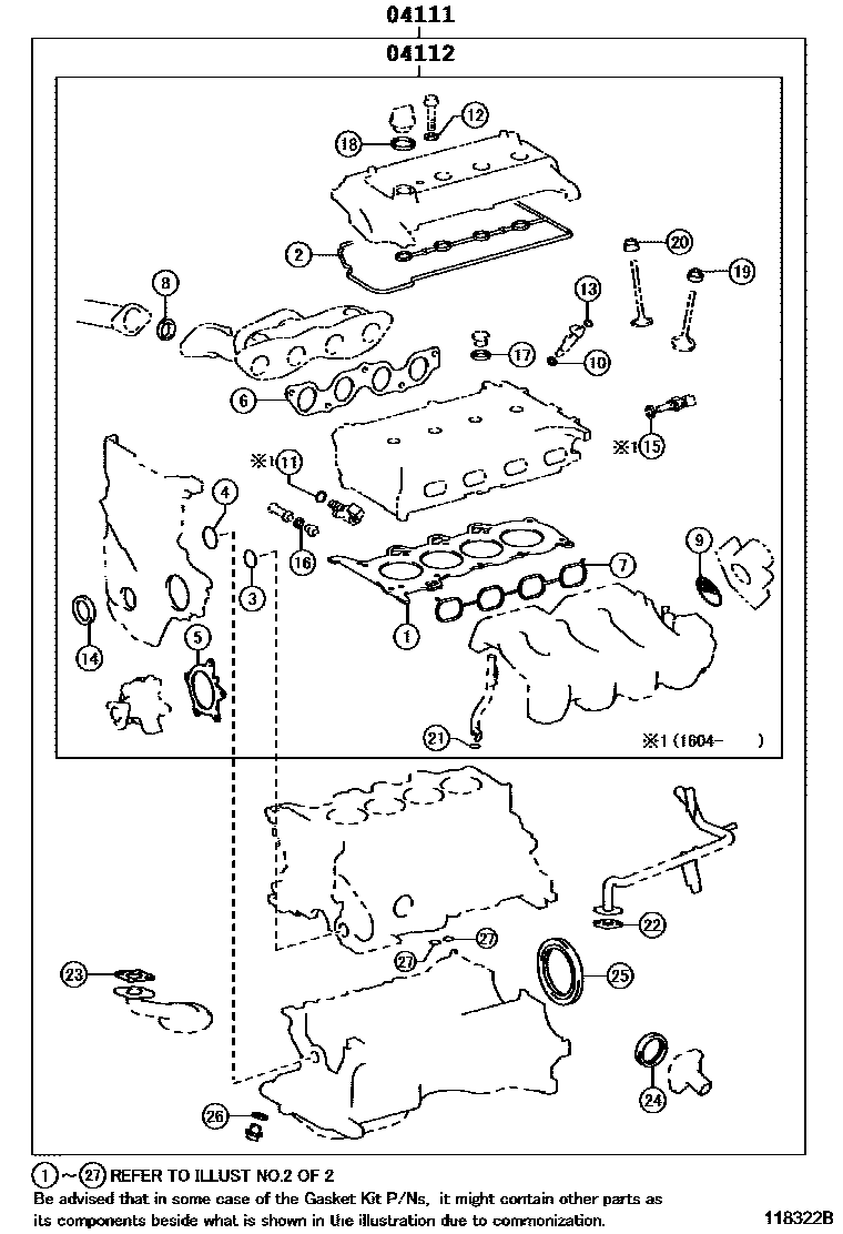 Toyota YARIS Engine Overhaul Gasket Kit EPC diagram — 118322B