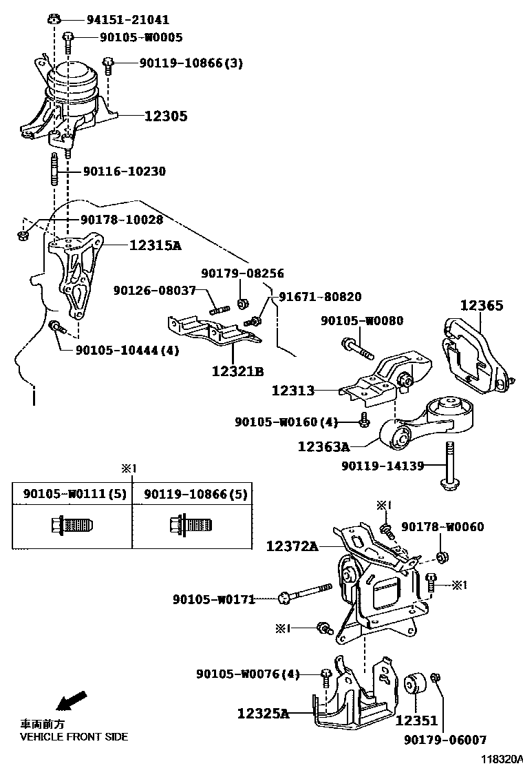 Toyota YARIS Engine Mounting EPC diagram — 118320A