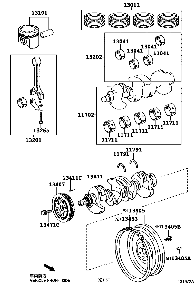 Toyota YARIS Crankshaft & Piston EPC diagram — 131972A