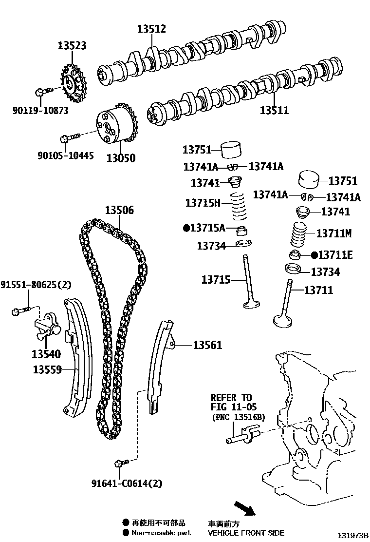 Toyota YARIS Camshaft & Valve EPC diagram — 131973B