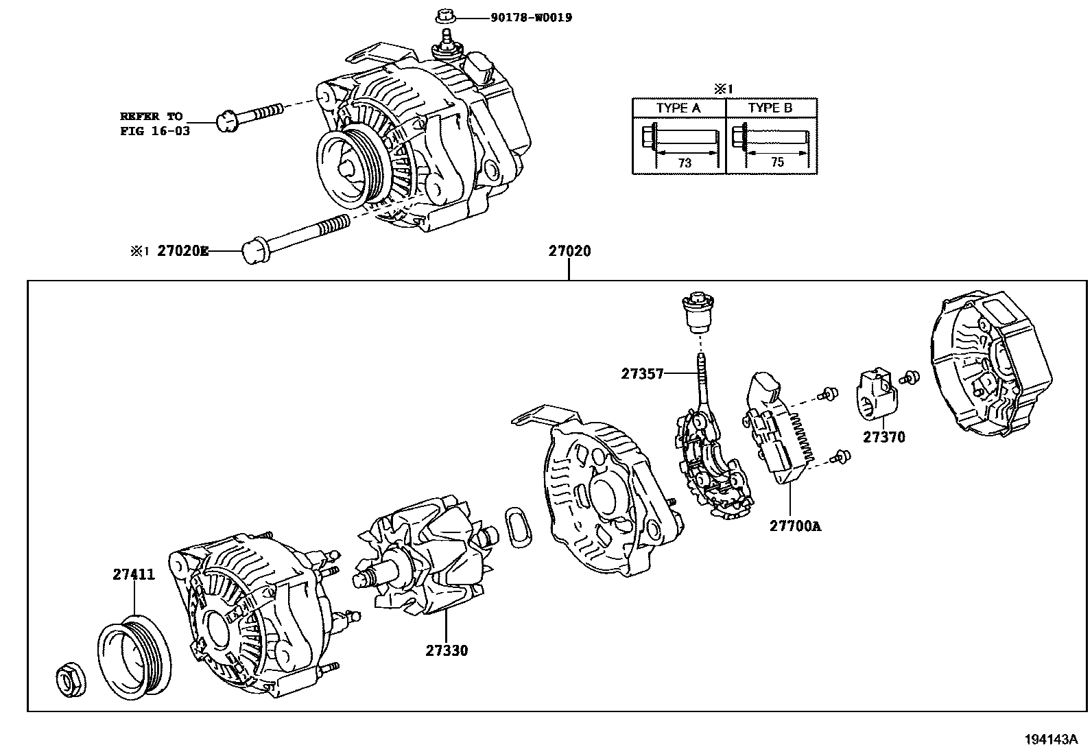 Toyota YARIS Alternator EPC diagram — 194143A