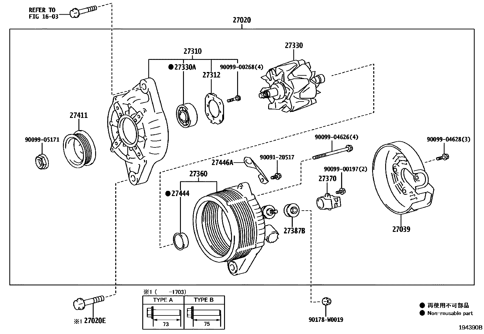 Toyota YARIS Alternator EPC diagram — 194390B