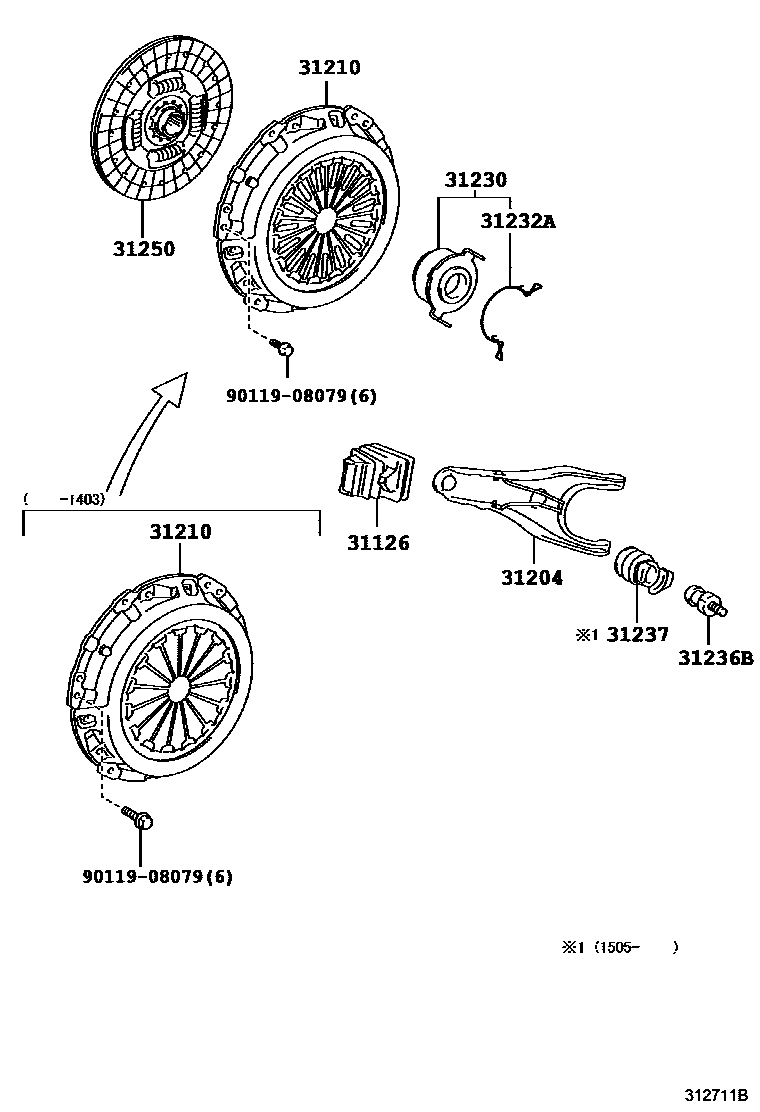 Toyota YARIS 离合器和分离叉 EPC diagram — 312711B