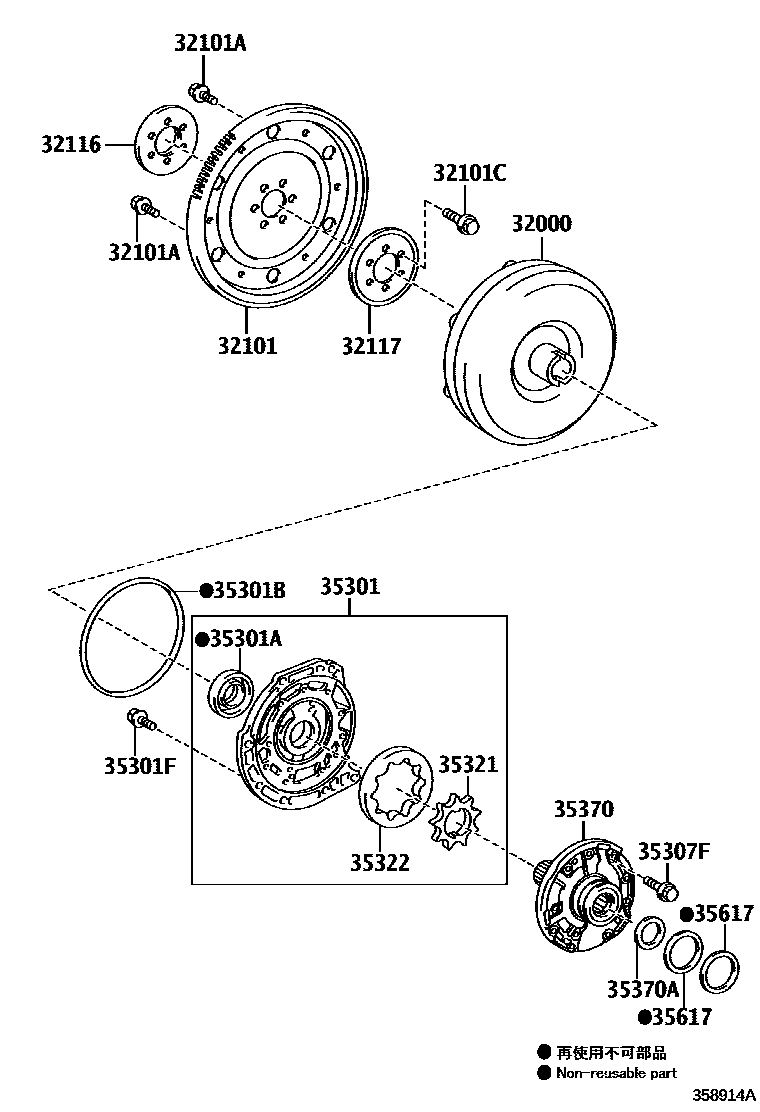 Toyota YARIS 变矩器、前油泵和链条(ATM) EPC diagram — 358914A