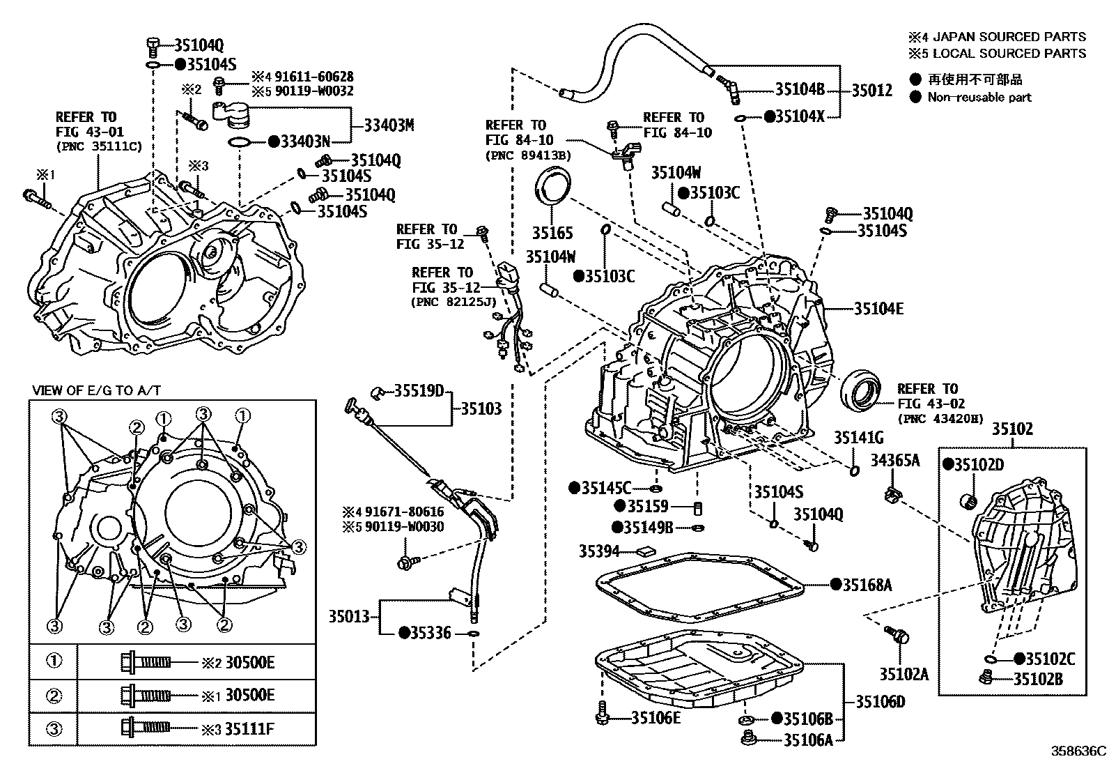 Toyota YARIS 变速器壳和油底壳(ATM) EPC diagram — 358636C