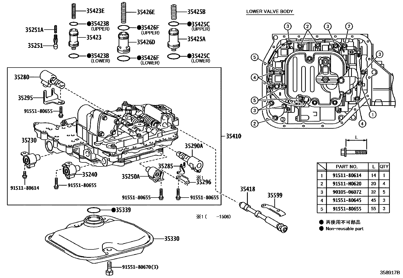 Toyota YARIS 阀体和滤油网(ATM) EPC diagram — 358917B