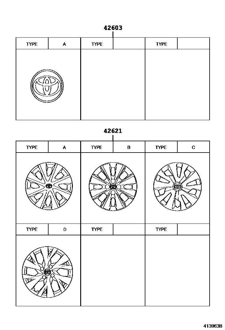 Toyota YARIS 车轮和车轮盖 EPC diagram — 413963B