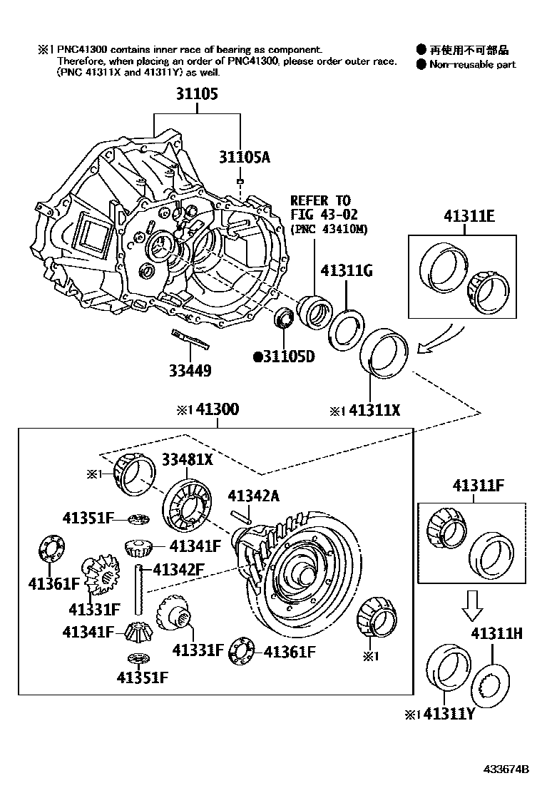 Toyota YARIS 前桥壳和差速器 EPC diagram — 433674B