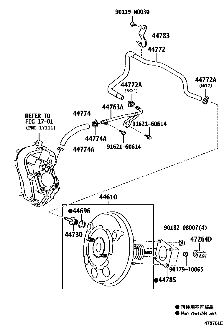Toyota YARIS 制动助力器和真空管 EPC diagram — 478761E