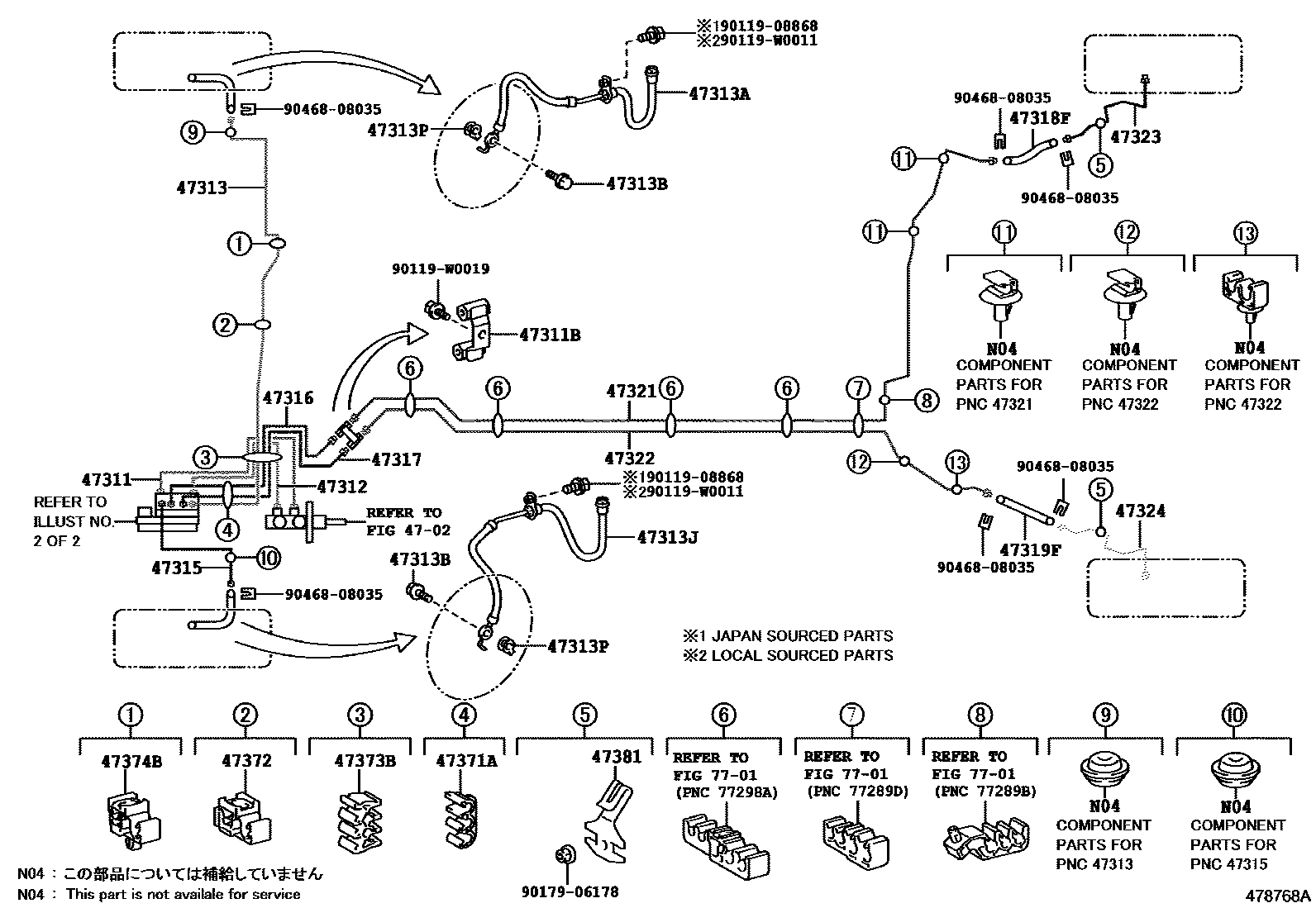 Toyota YARIS 制动配管和卡箍 EPC diagram — 478768A