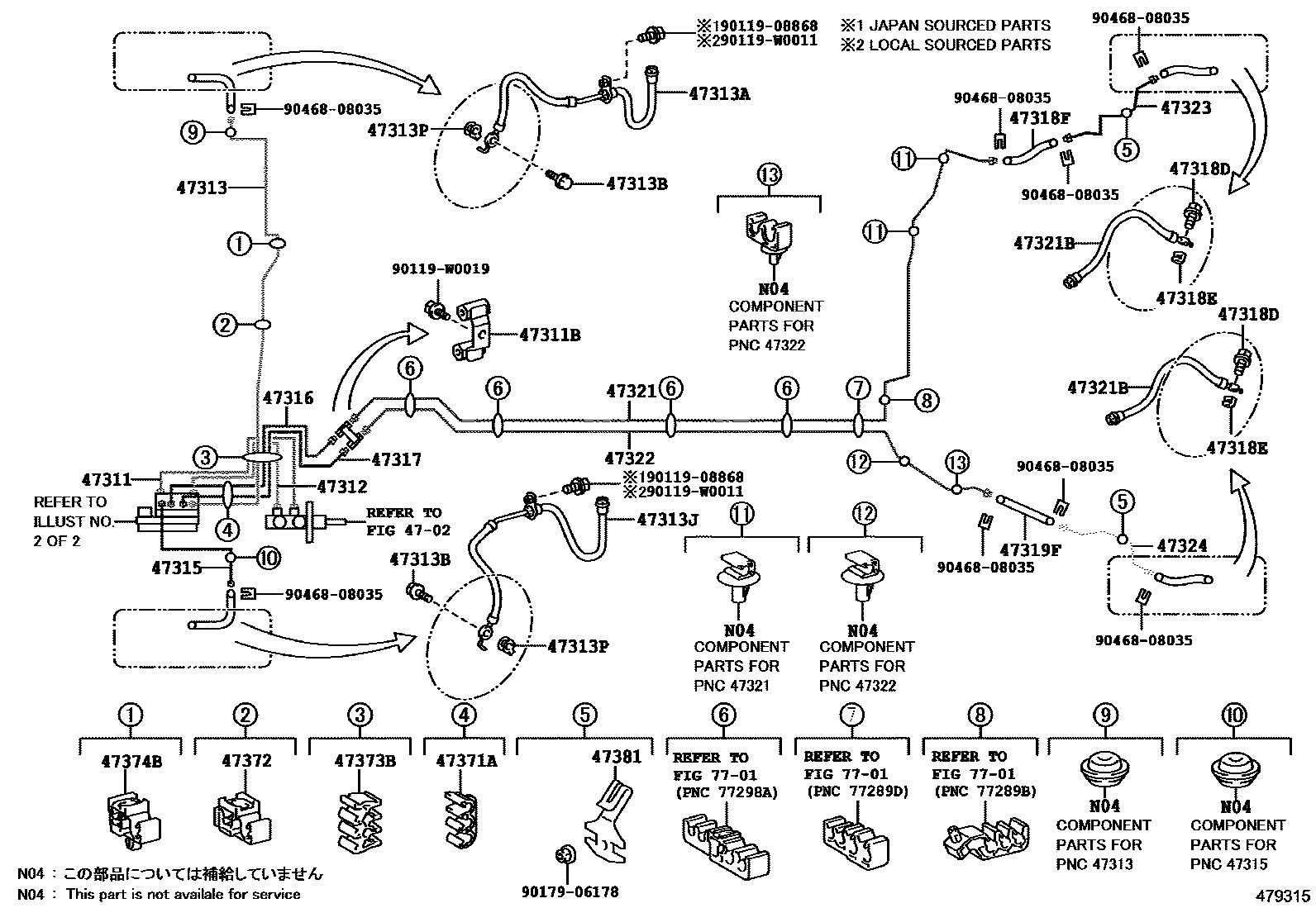 Toyota YARIS 制动配管和卡箍 EPC diagram — 479315