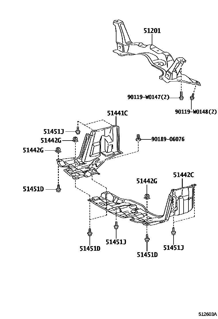 Toyota YARIS 悬架横梁和发动机底罩 EPC diagram — 512603B