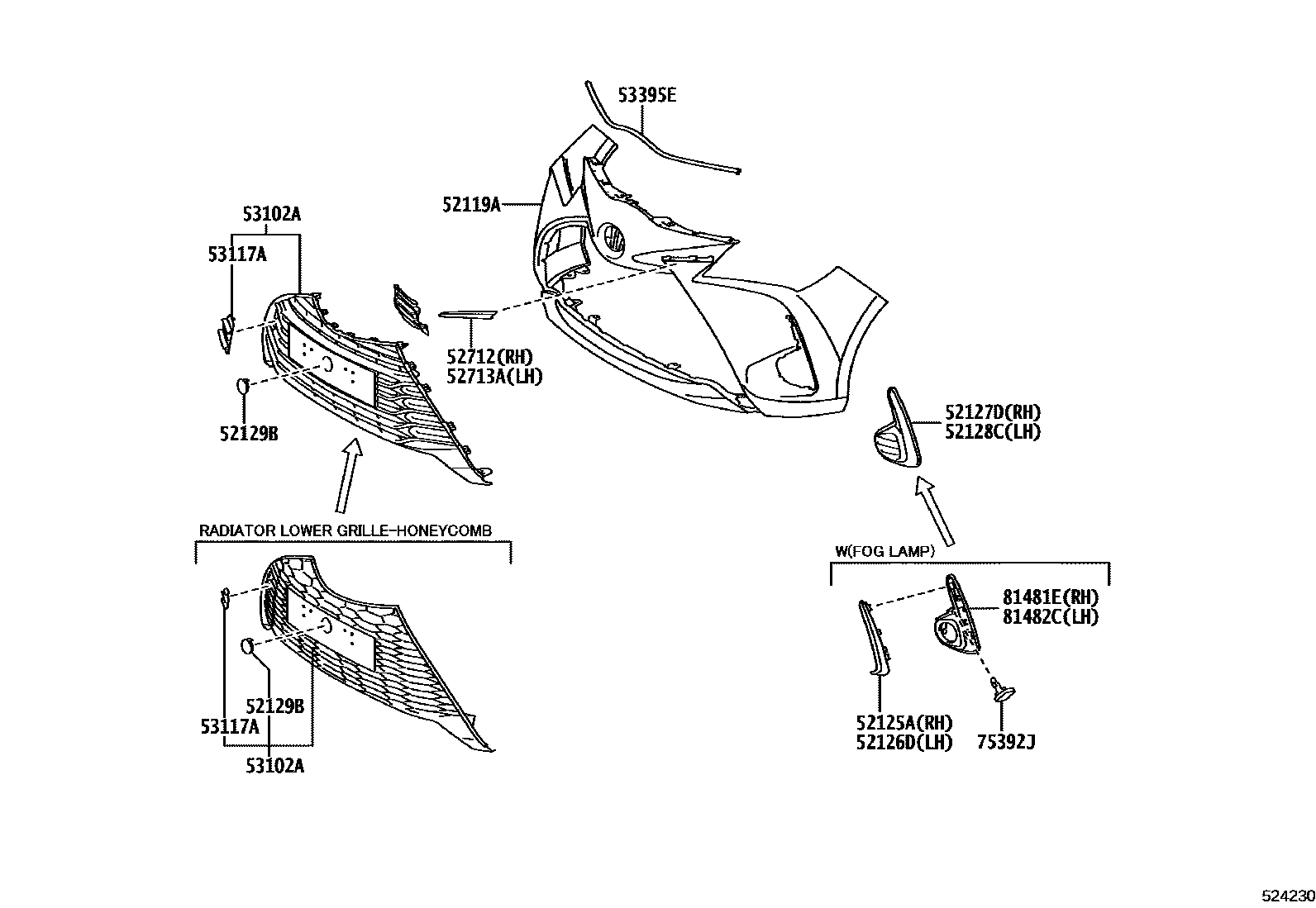 Toyota YARIS 前保险杠及附件 EPC diagram — 524230