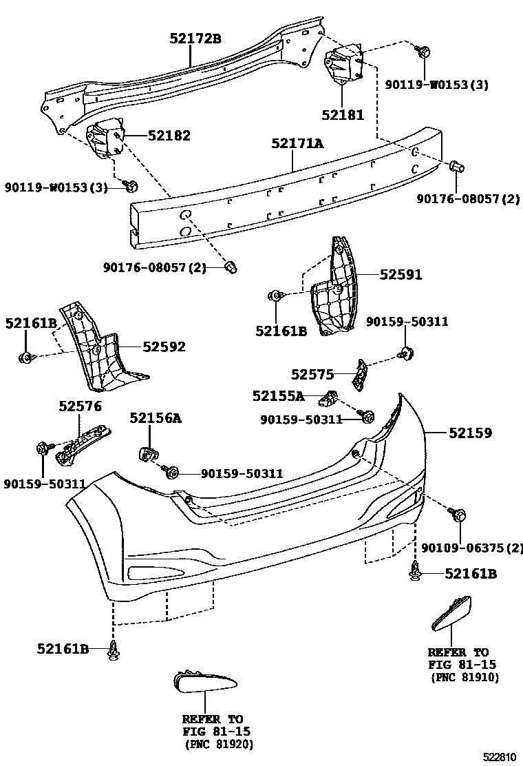 Toyota YARIS 后保险杠及附件 EPC diagram — 522810