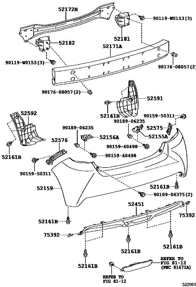 Toyota YARIS 后保险杠及附件 EPC diagram — 522961