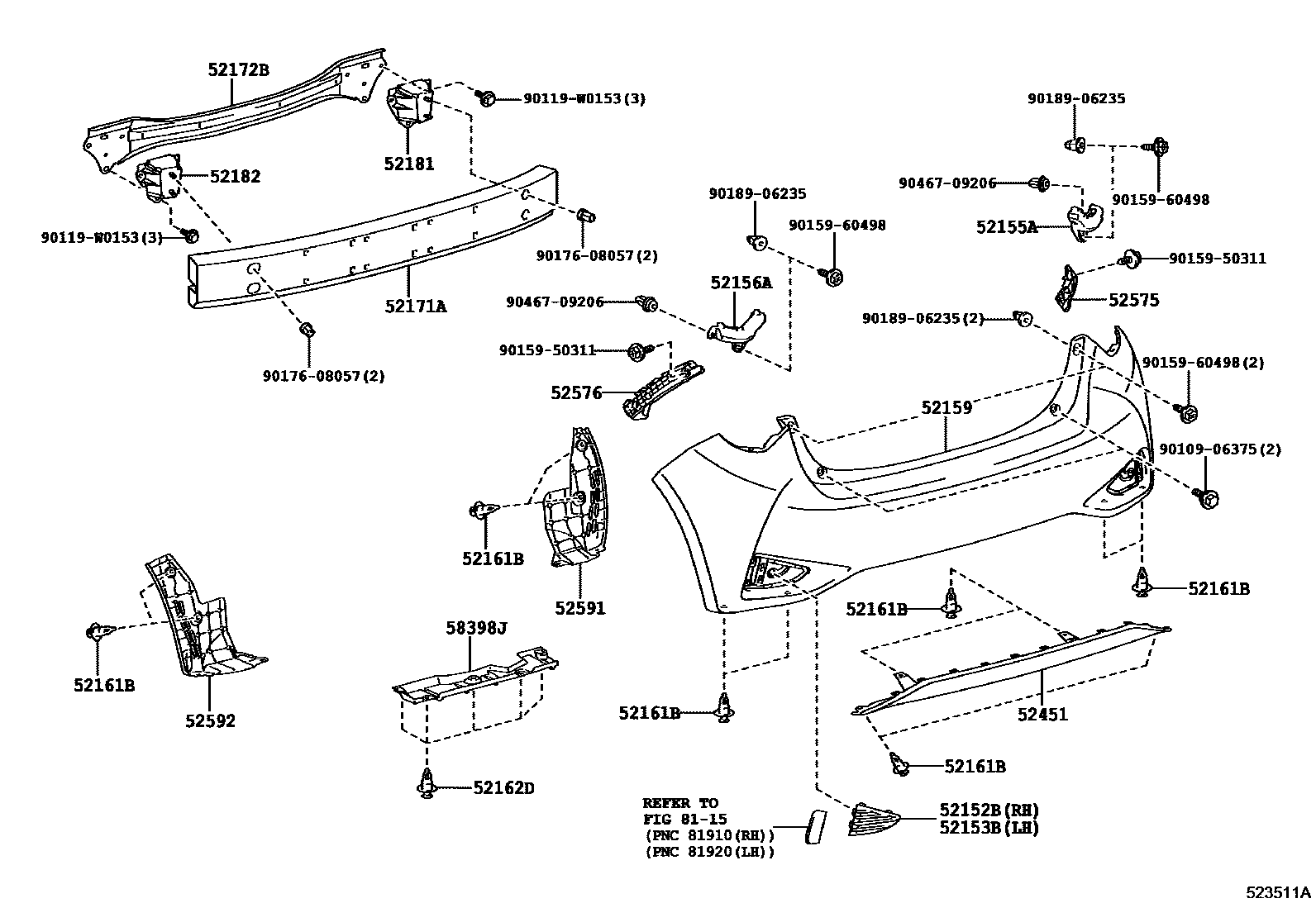 Toyota YARIS 后保险杠及附件 EPC diagram — 523511A