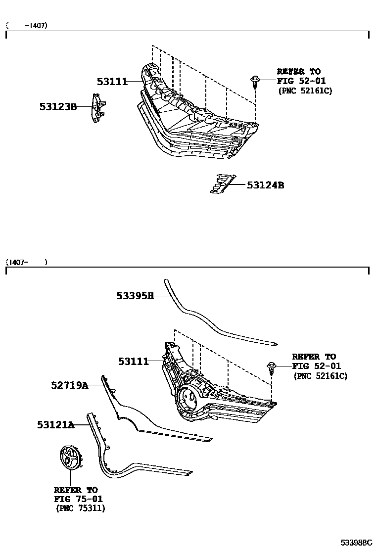 Toyota YARIS radiator grille EPC diagram — 533988C