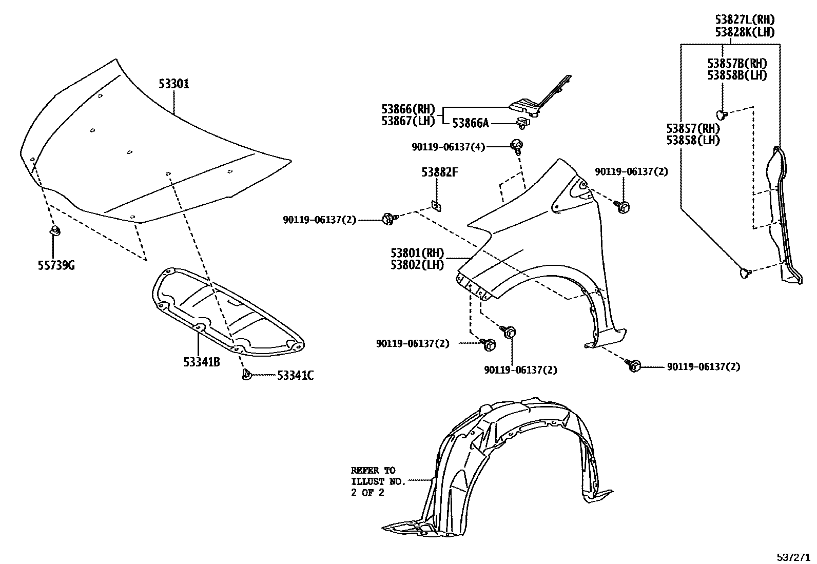 Toyota YARIS 发动机盖和前翼子板 EPC diagram — 537271