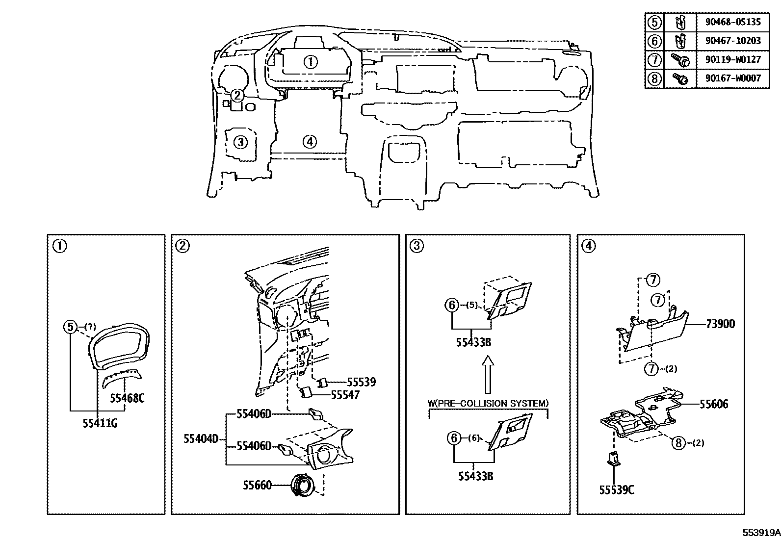 Toyota YARIS 仪表板和手套箱 EPC diagram — 553919A