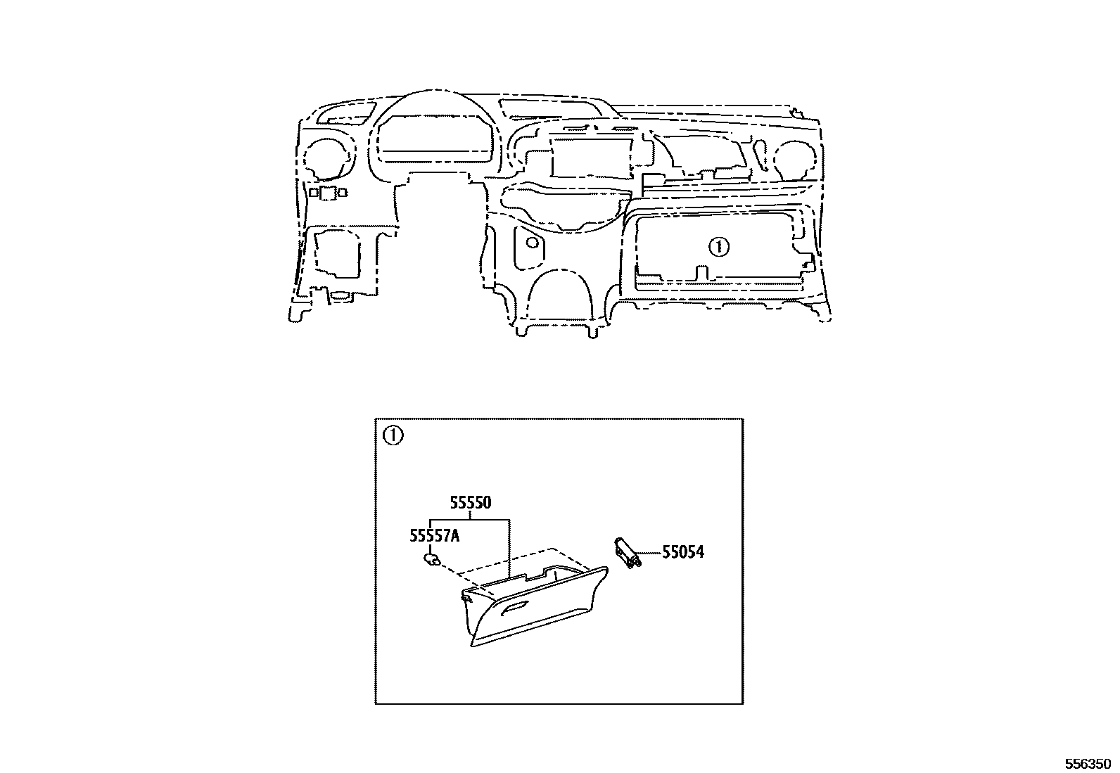 Toyota YARIS 仪表板和手套箱 EPC diagram — 556350