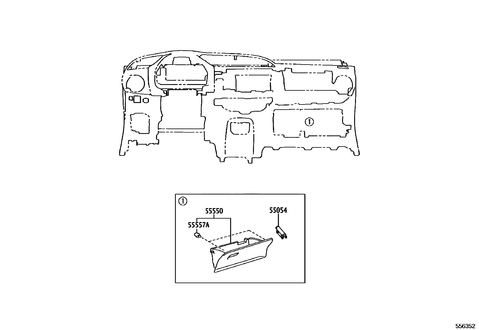 Toyota YARIS 仪表板和手套箱 EPC diagram — 556352