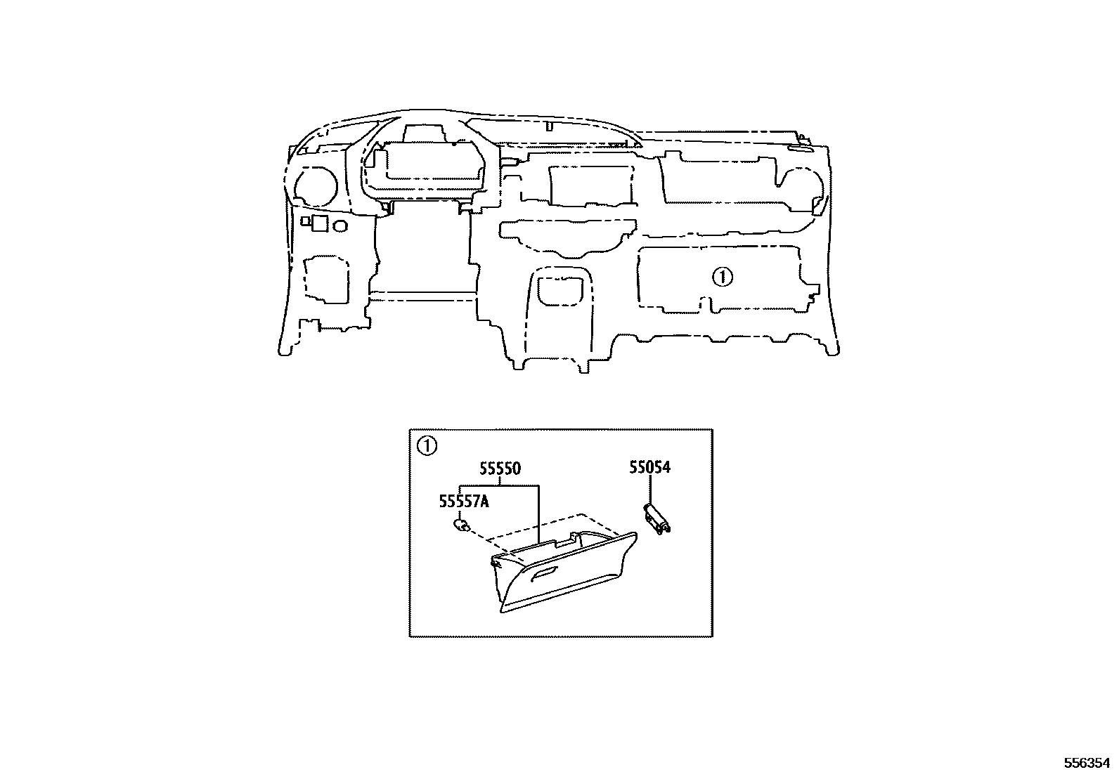 Toyota YARIS 仪表板和手套箱 EPC diagram — 556354