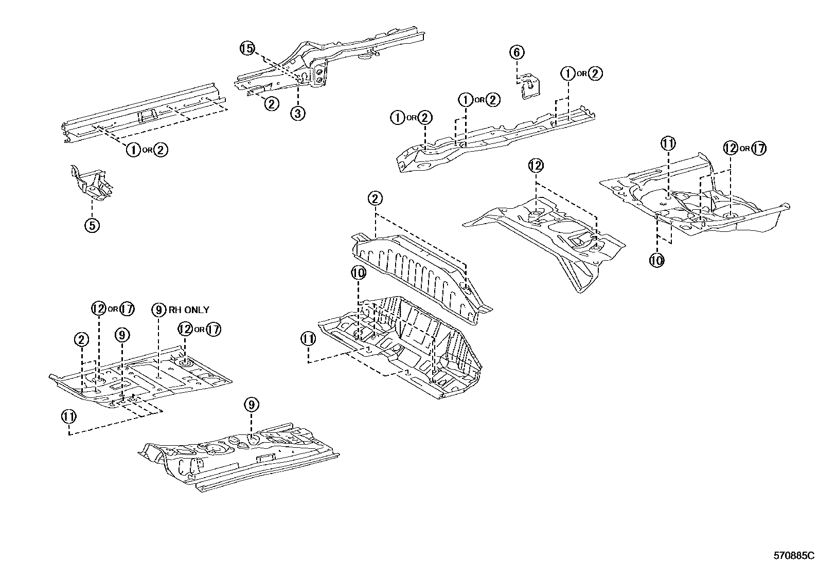 Toyota YARIS hole plug EPC diagram — 570885C