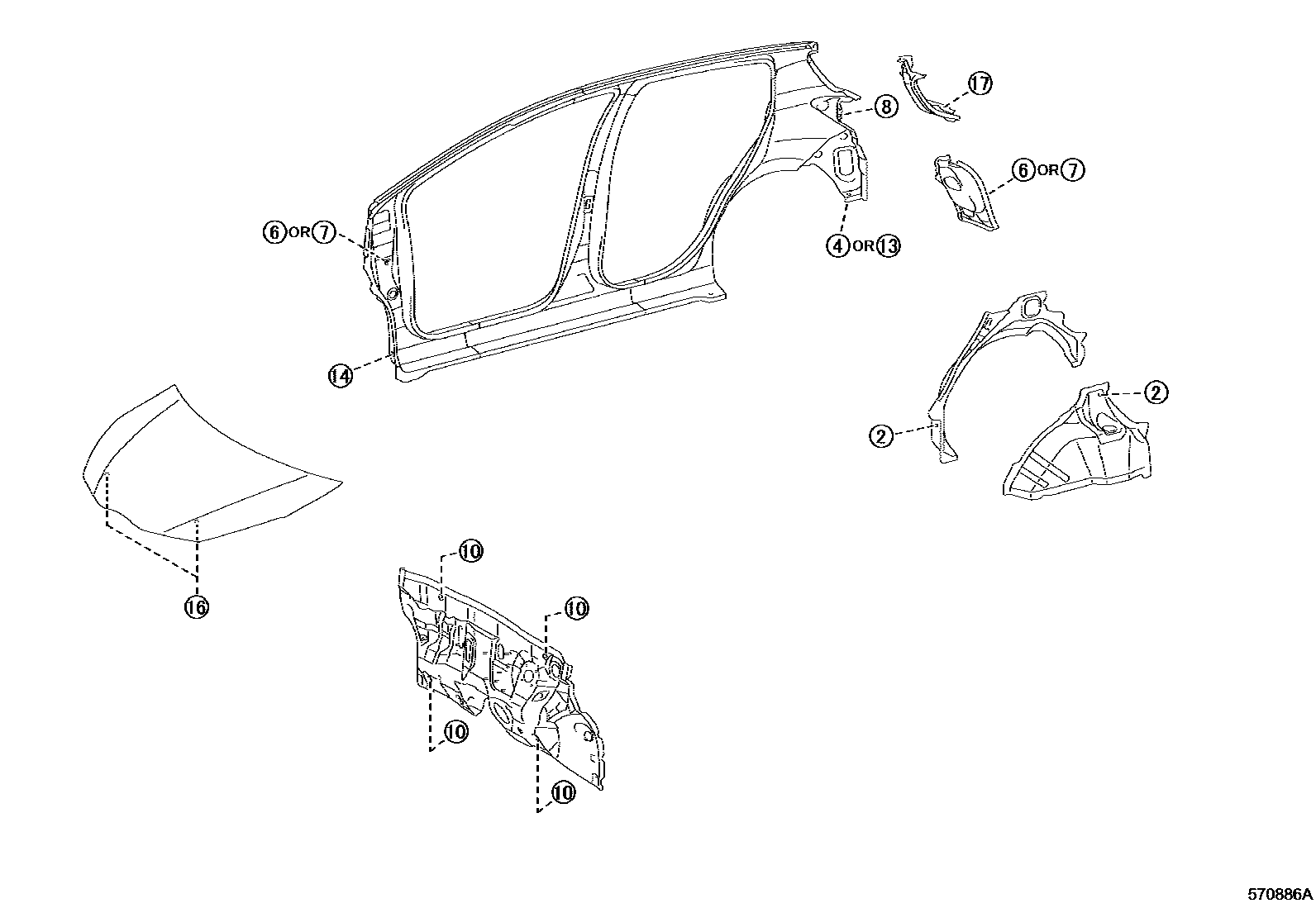 Toyota YARIS hole plug EPC diagram — 570886A