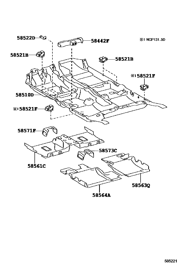 Toyota YARIS 地板垫和地毯 EPC diagram — 585221
