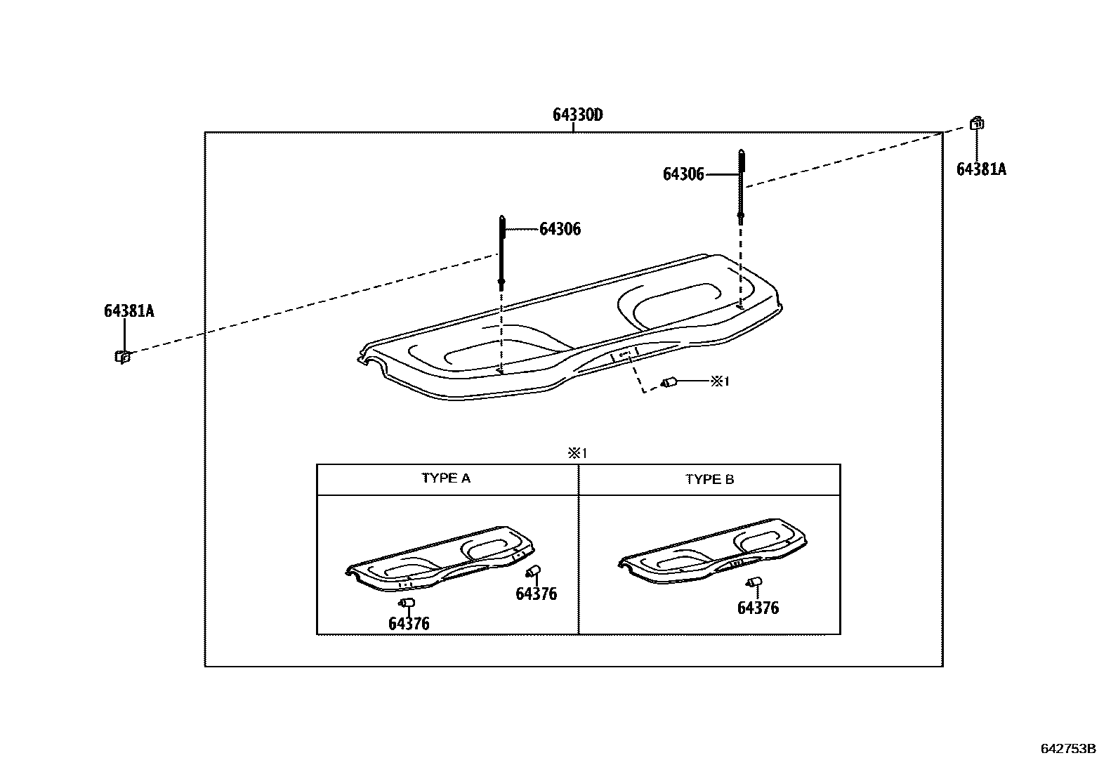 Toyota YARIS 底板和底板装饰罩 EPC diagram — 642753B