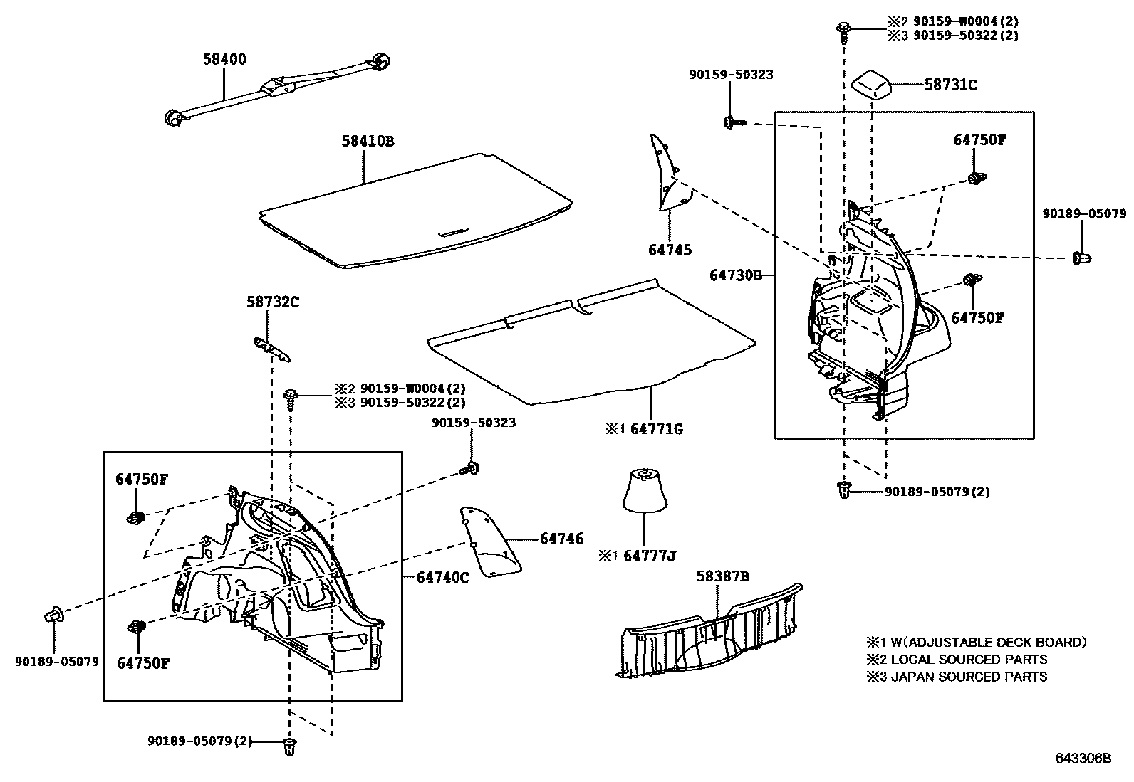 Toyota YARIS 底板和底板装饰罩 EPC diagram — 643306B
